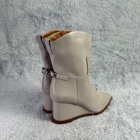 Franco Sarto Etta Pointed Toe Wedge Boot Tan Leather Ankle Booties Womens 6.5 - Picture 7 of 14